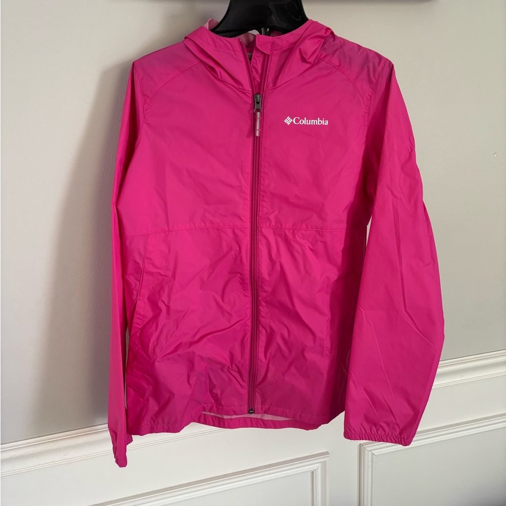 New! Girls Columbia Pink Lightweight Raincoat- Size Large